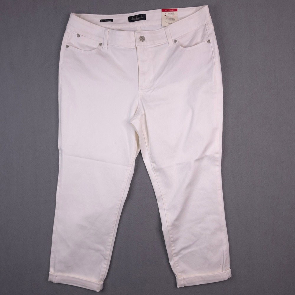 Talbots Jeans Boyfriend Flawless Five-Pocket White 16P Lyocell Stretch Cuffed